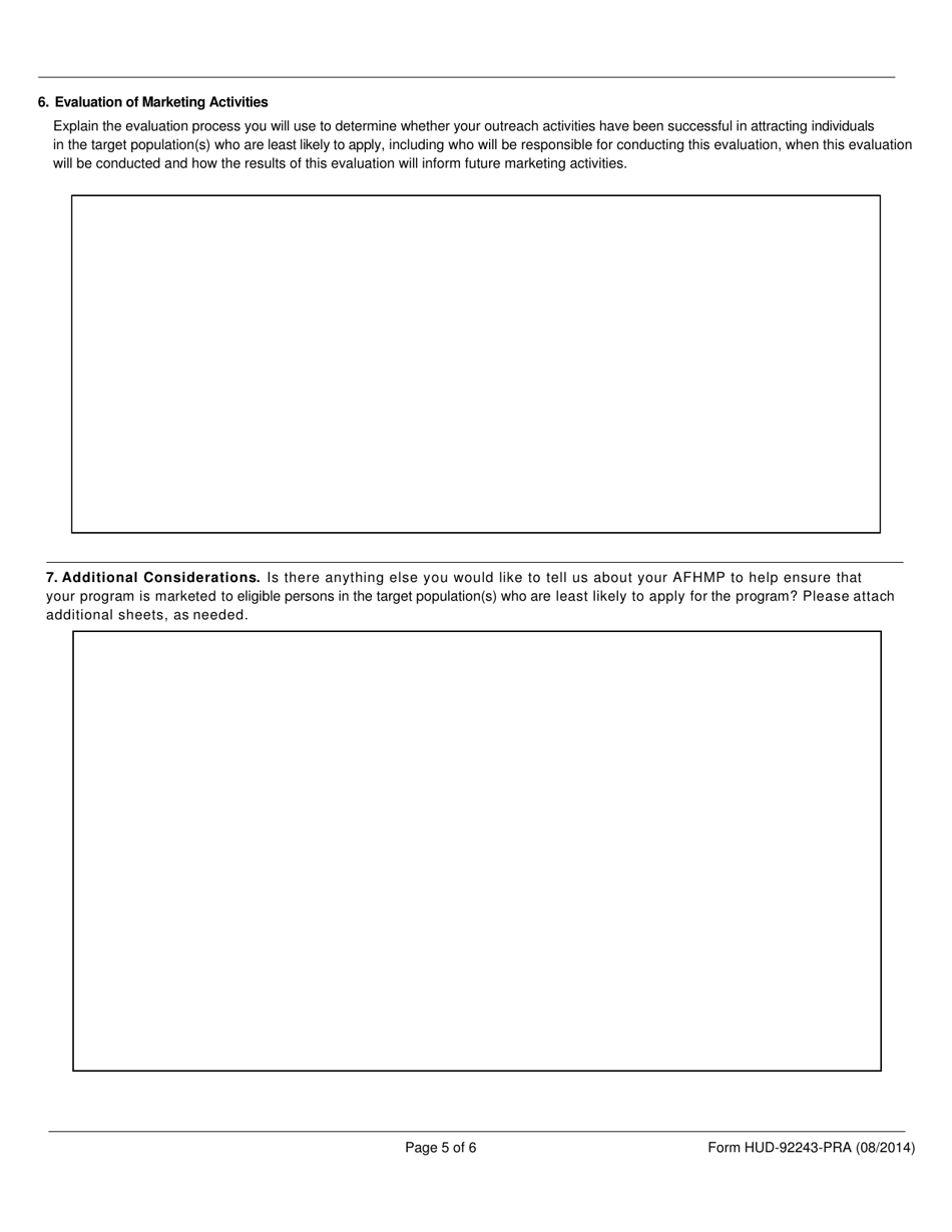 Form HUD-92243-PRA Affirmative Fair Housing Marketing Plan (Afhmp) - Multifamily Housing, Page 5