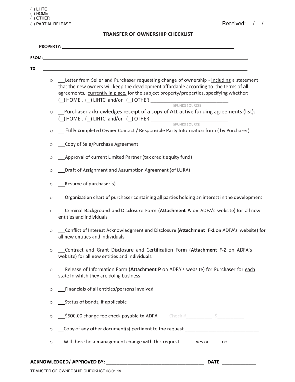 Transfer of Ownership Checklist - Arkansas, Page 1
