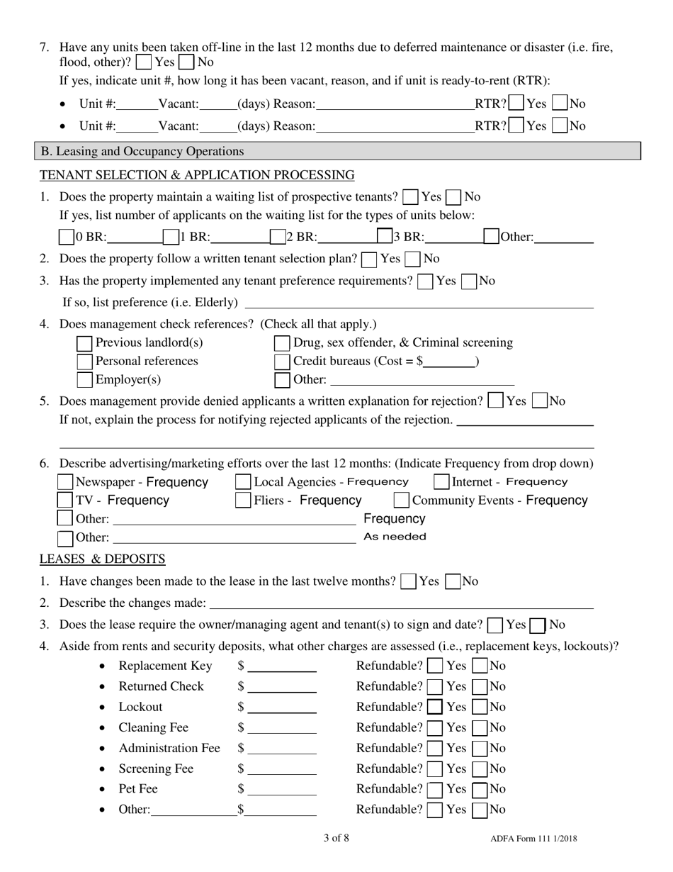 ADFA Form 111 Management Review Questionnaire - Arkansas, Page 3