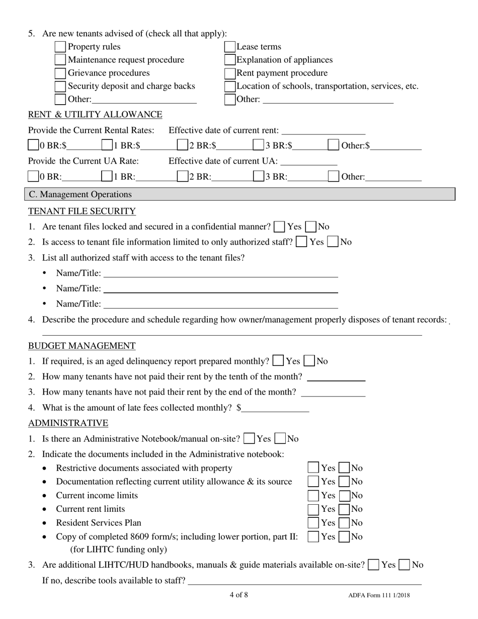 ADFA Form 111 Management Review Questionnaire - Arkansas, Page 4