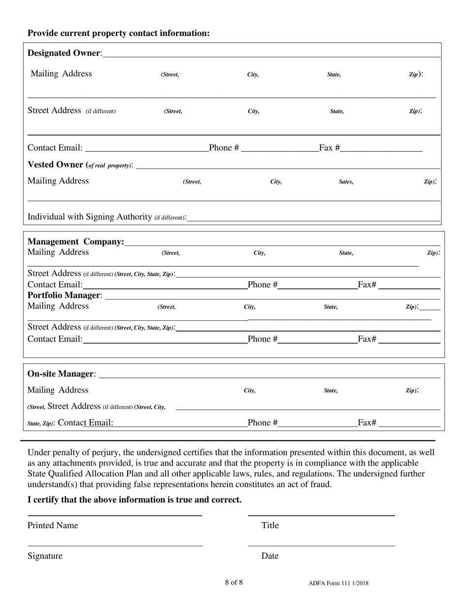 ADFA Form 111 Management Review Questionnaire - Arkansas, Page 8