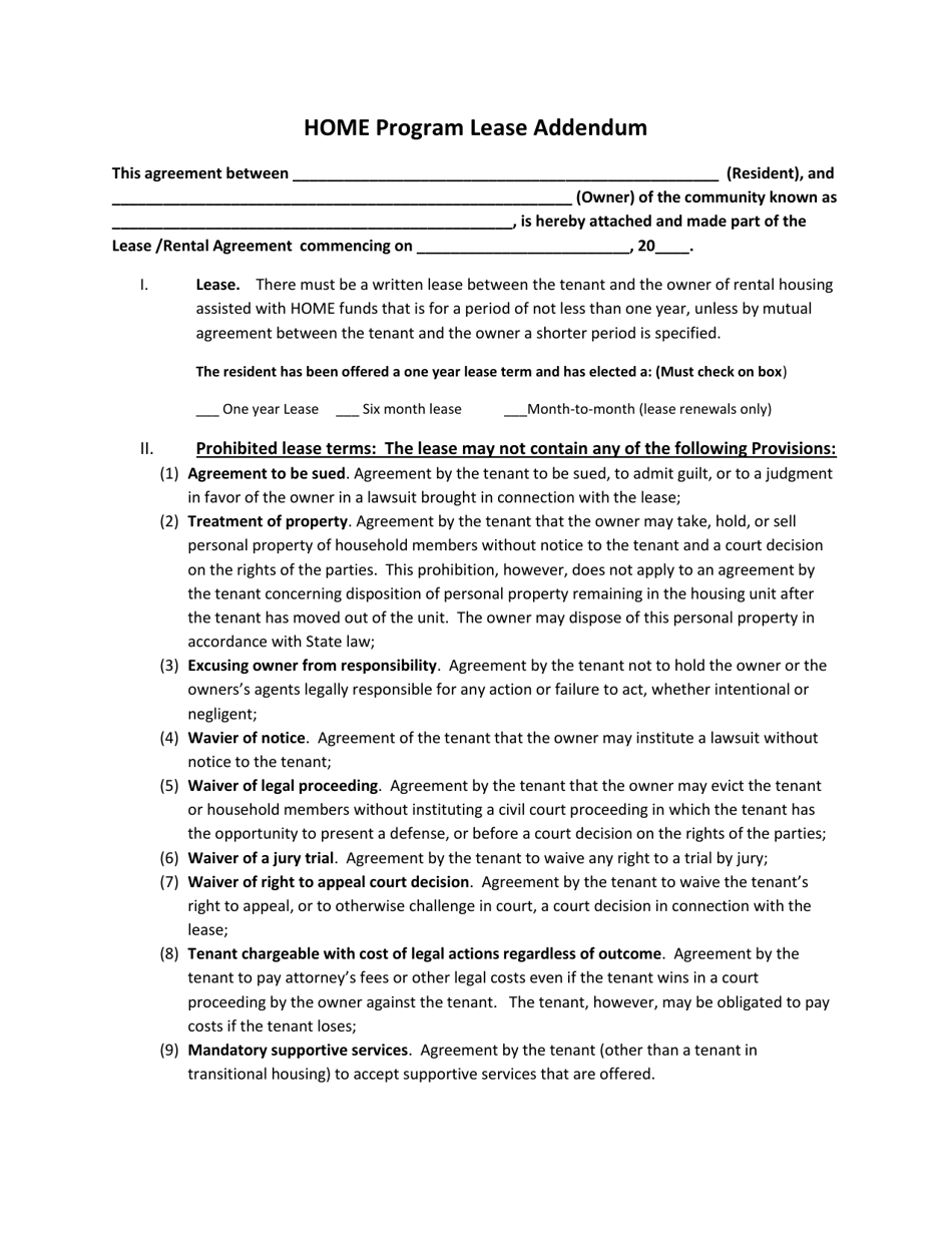 Home Program Lease Addendum - Arkansas, Page 1