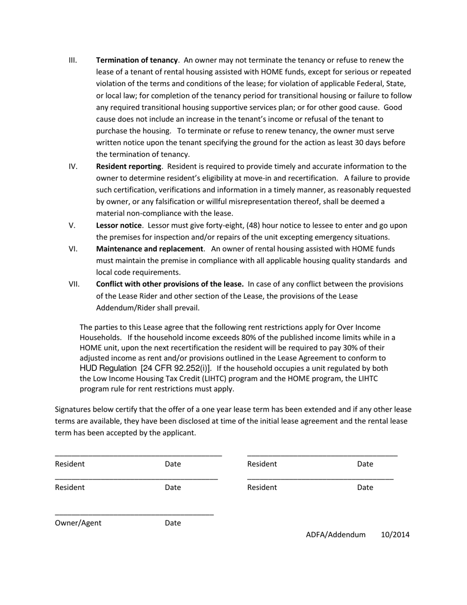 Arkansas Home Program Lease Addendum Download Printable PDF ...