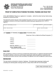 Form DPS802-03202 Proof of Completion of Behind-The-Wheel Training and Road Test - Arizona