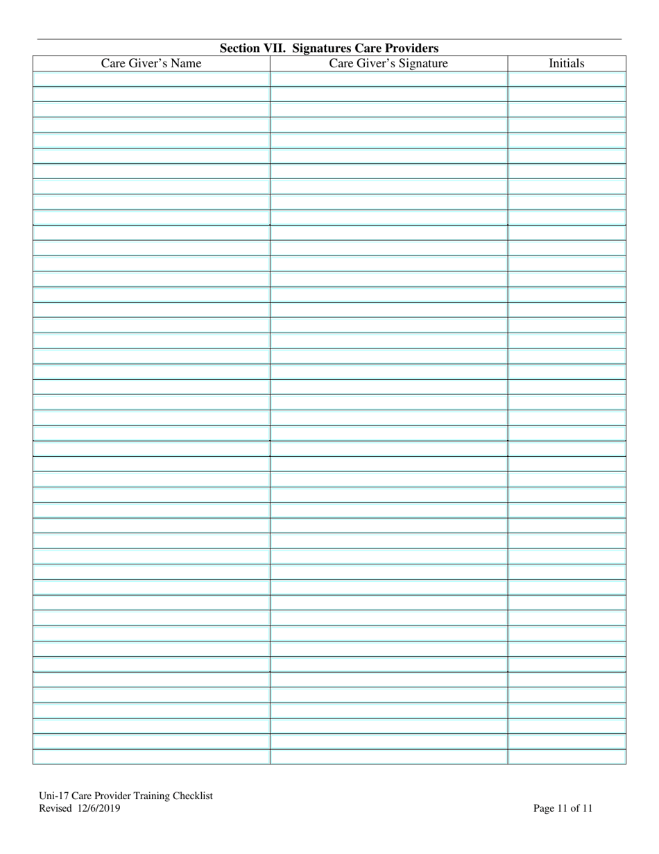 Form UNI-17 Care Provider Training Checklist - Alaska, Page 11