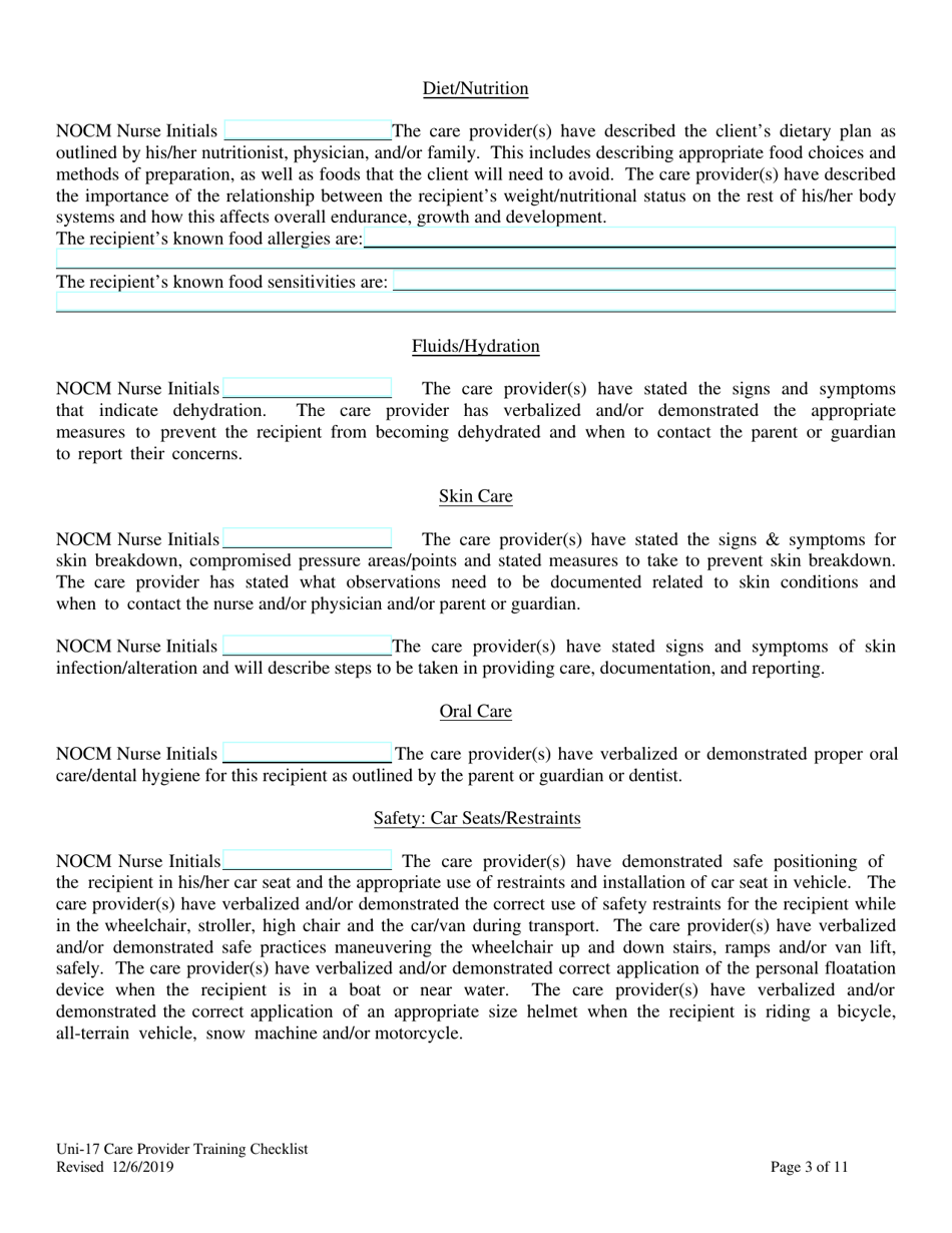Form UNI-17 Care Provider Training Checklist - Alaska, Page 3