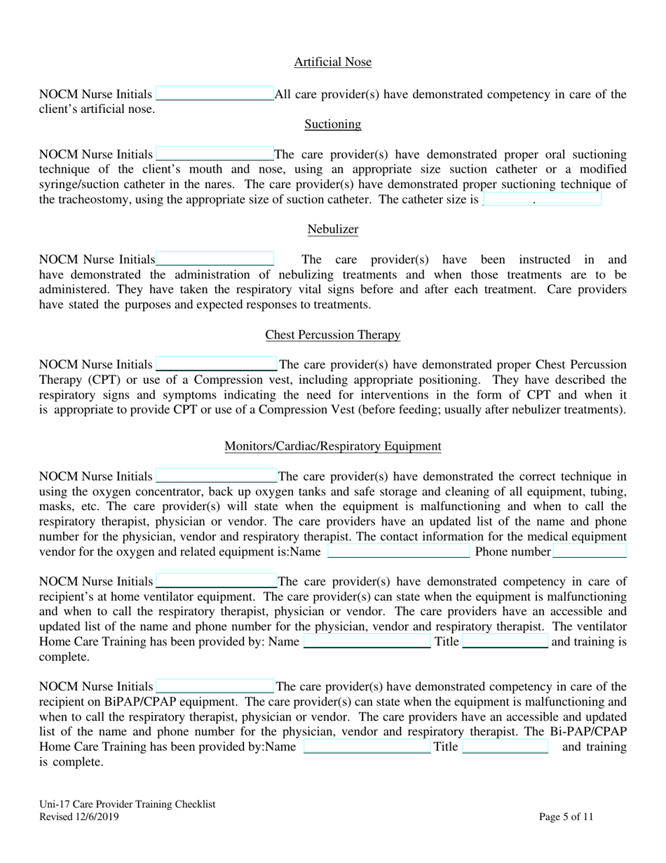 Form UNI-17 Care Provider Training Checklist - Alaska, Page 5