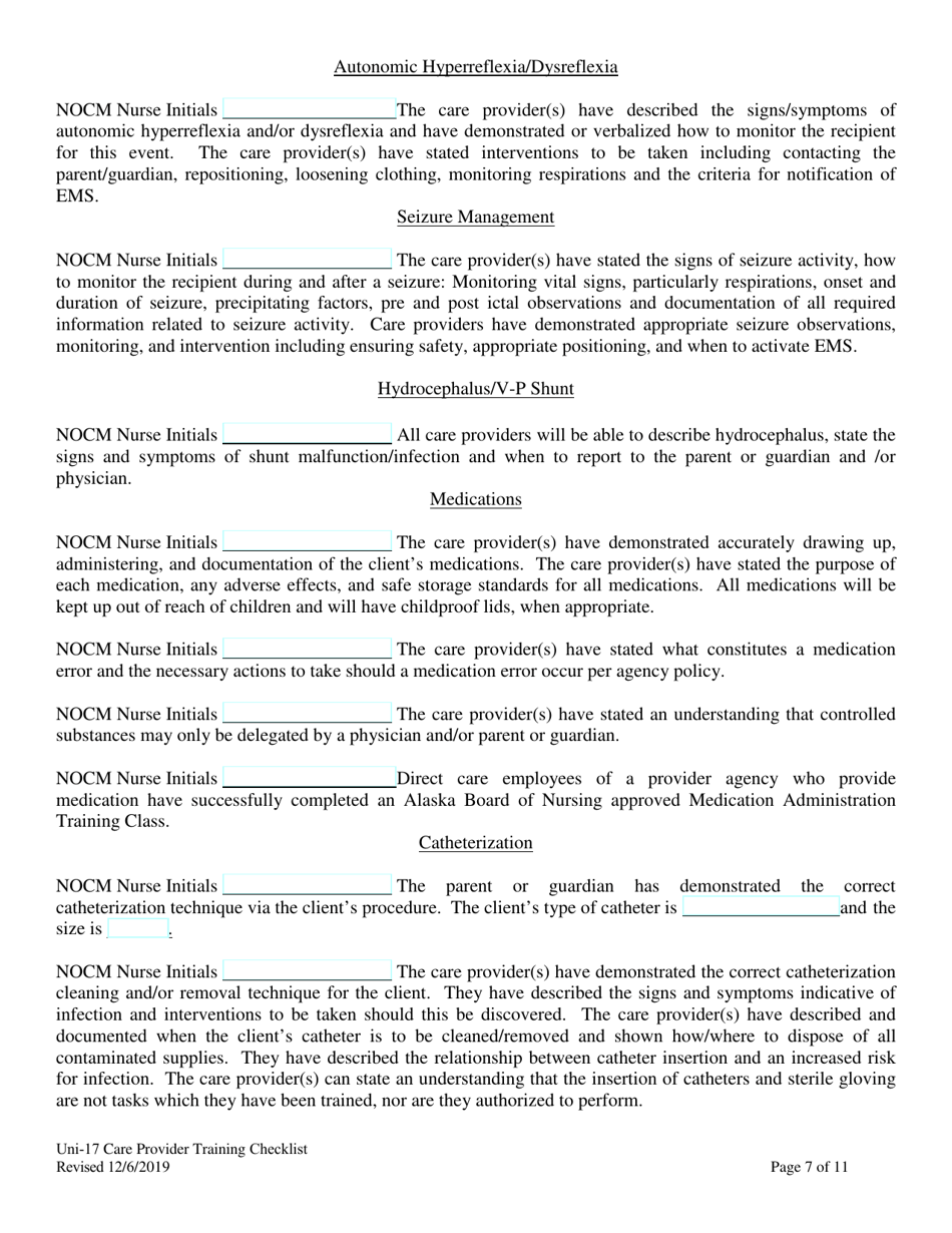 Form UNI-17 Care Provider Training Checklist - Alaska, Page 7