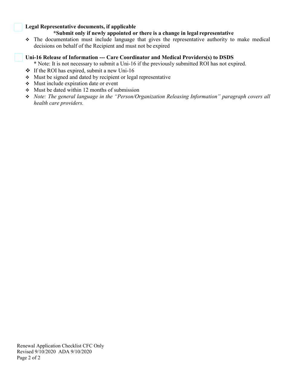 Renewal Application Checklist - Community First Choice Program Only - Alaska, Page 2