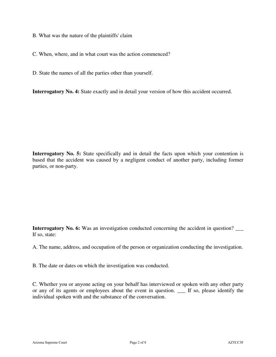 Form AZTCC3F Uniform Personal Injury Interrogatories - Arizona, Page 2