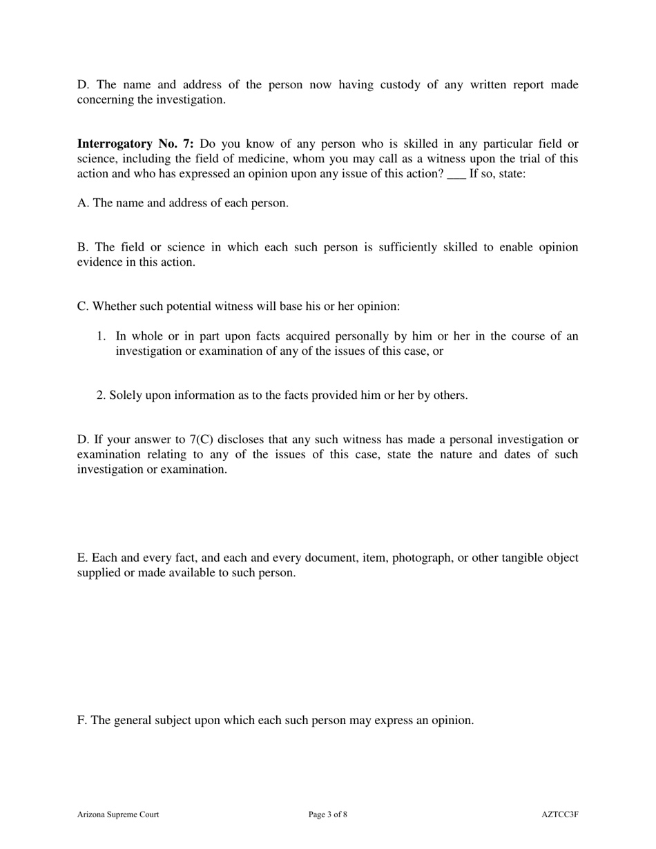 Form AZTCC3F Uniform Personal Injury Interrogatories - Arizona, Page 3