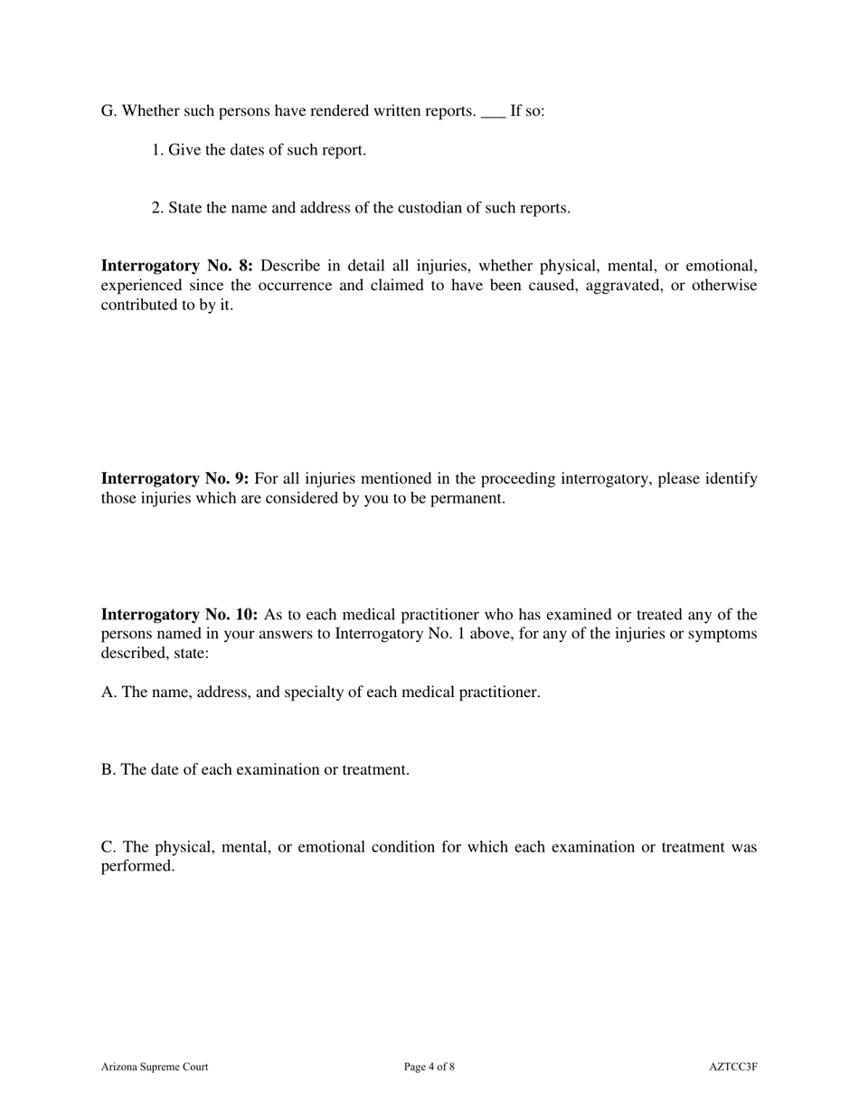 Form AZTCC3F Uniform Personal Injury Interrogatories - Arizona, Page 4