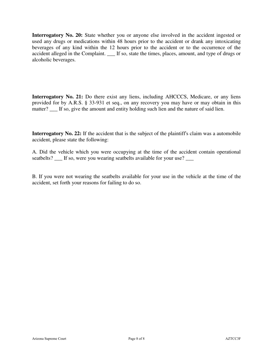 Form AZTCC3F Uniform Personal Injury Interrogatories - Arizona, Page 8