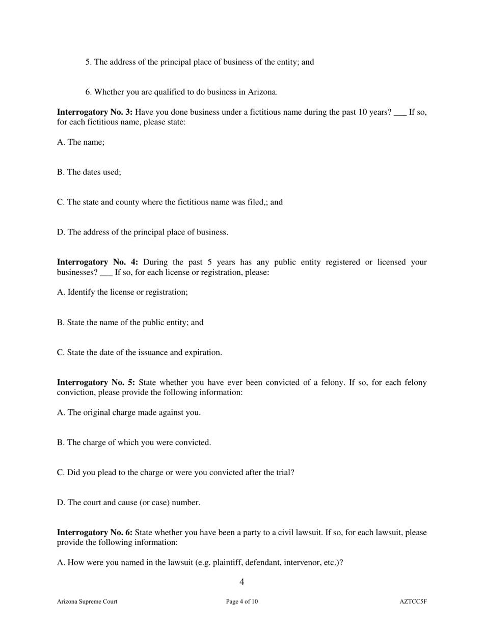 Form AZTCC5F Uniform Contract Interrogatories - Arizona, Page 4