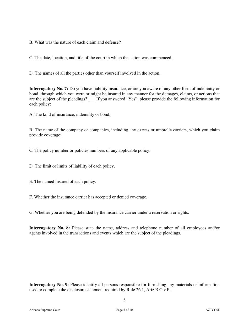 Form AZTCC5F Uniform Contract Interrogatories - Arizona, Page 5