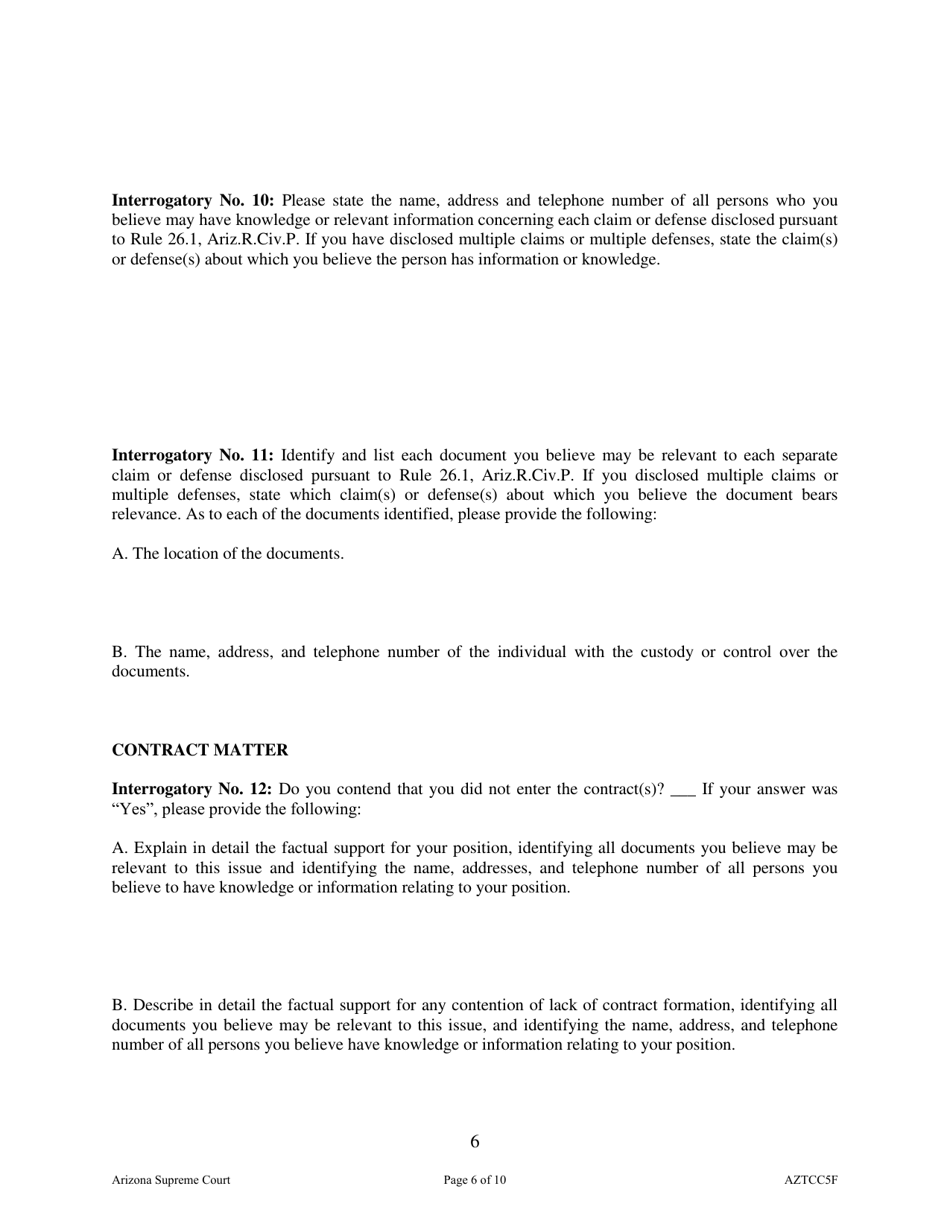 Form AZTCC5F Uniform Contract Interrogatories - Arizona, Page 6