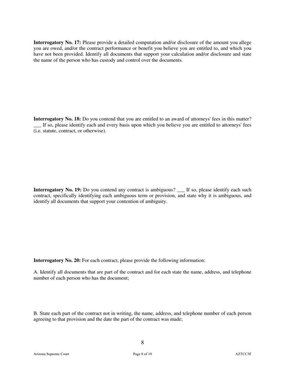 Form AZTCC5F Uniform Contract Interrogatories - Arizona, Page 8