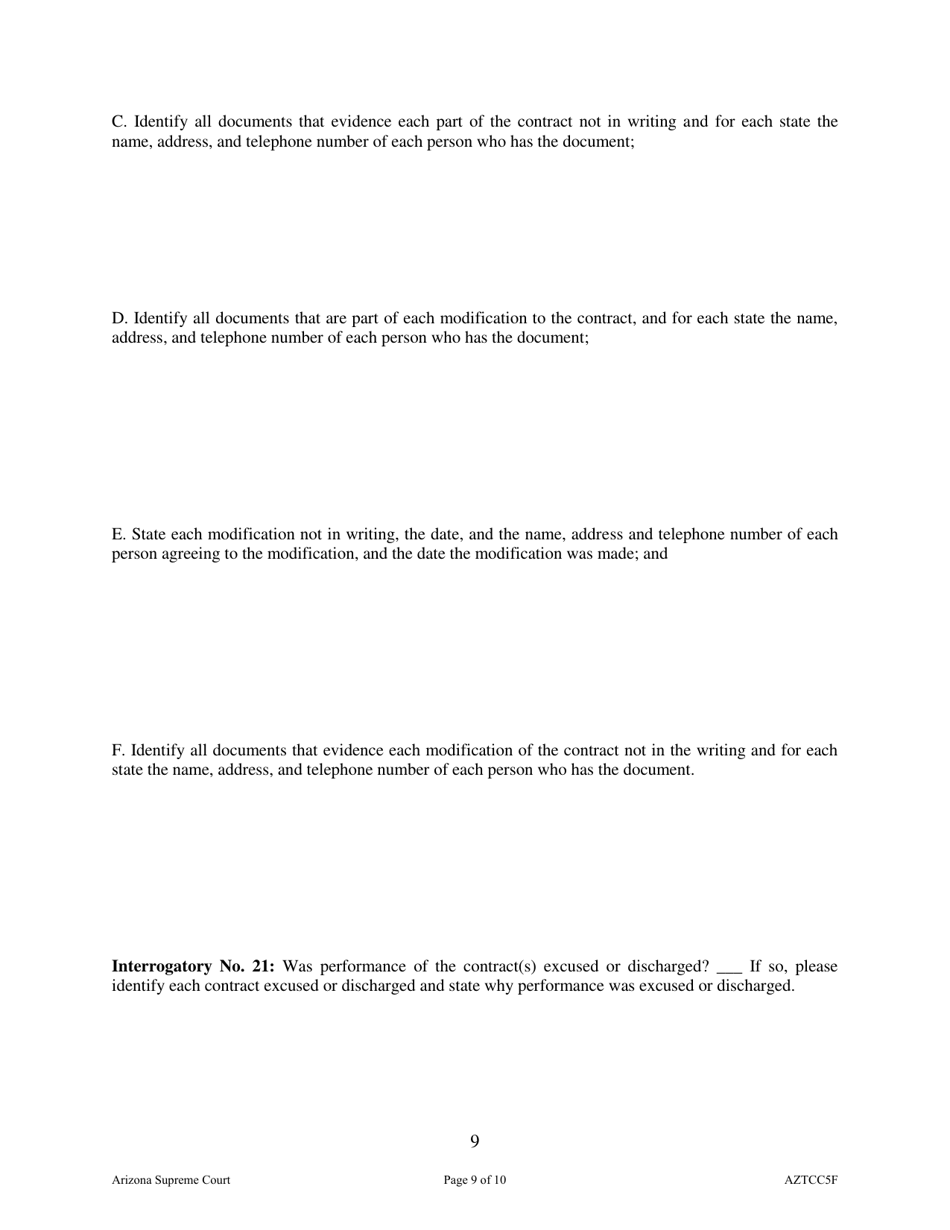 Form AZTCC5F Uniform Contract Interrogatories - Arizona, Page 9