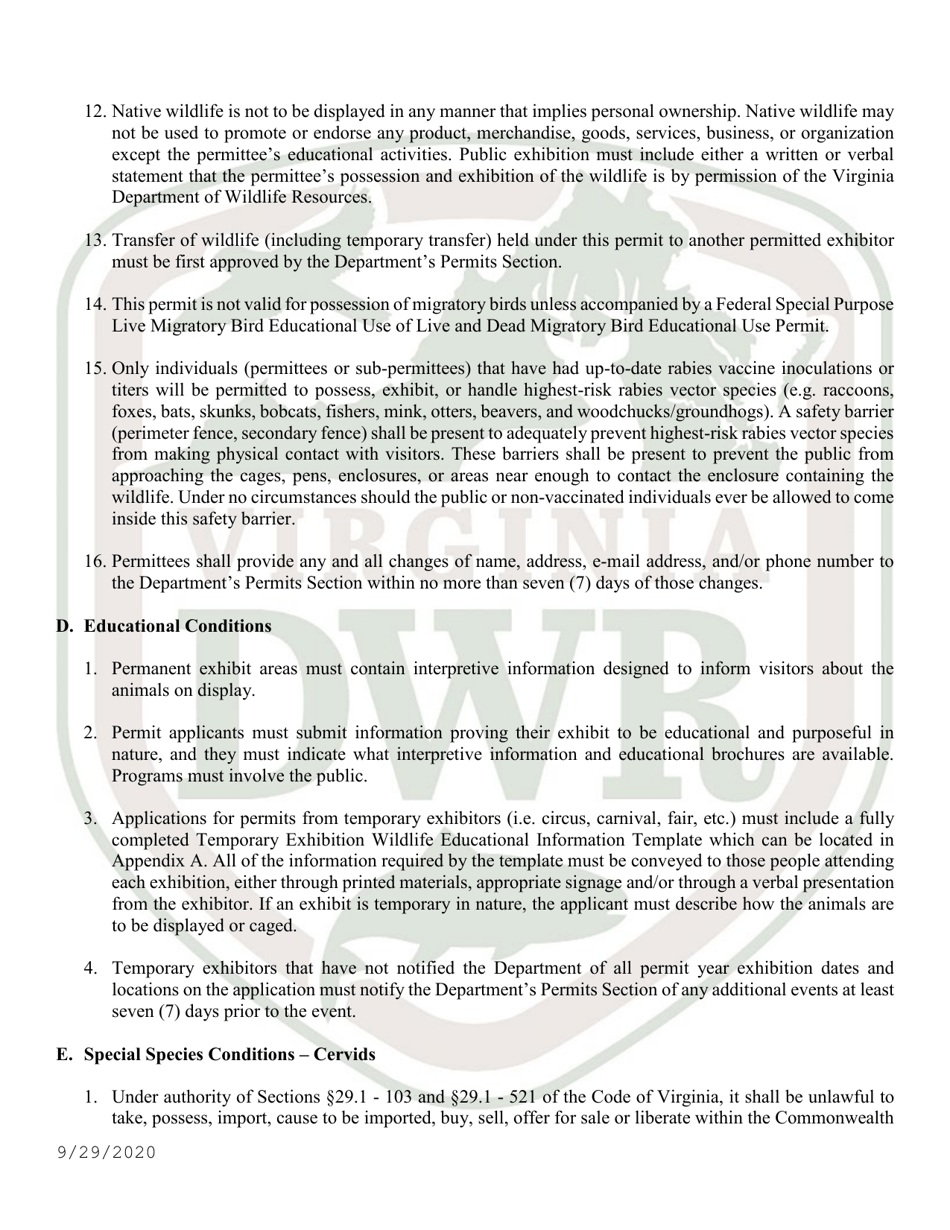 Application for Permit to Exhibit Wild Animals in Virginia - Virginia, Page 6