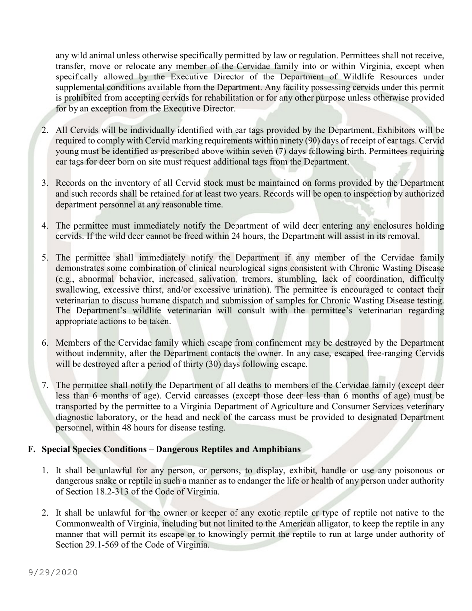 Application for Permit to Exhibit Wild Animals in Virginia - Virginia, Page 7