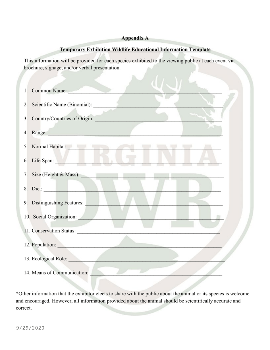 Application for Permit to Exhibit Wild Animals in Virginia - Virginia, Page 9