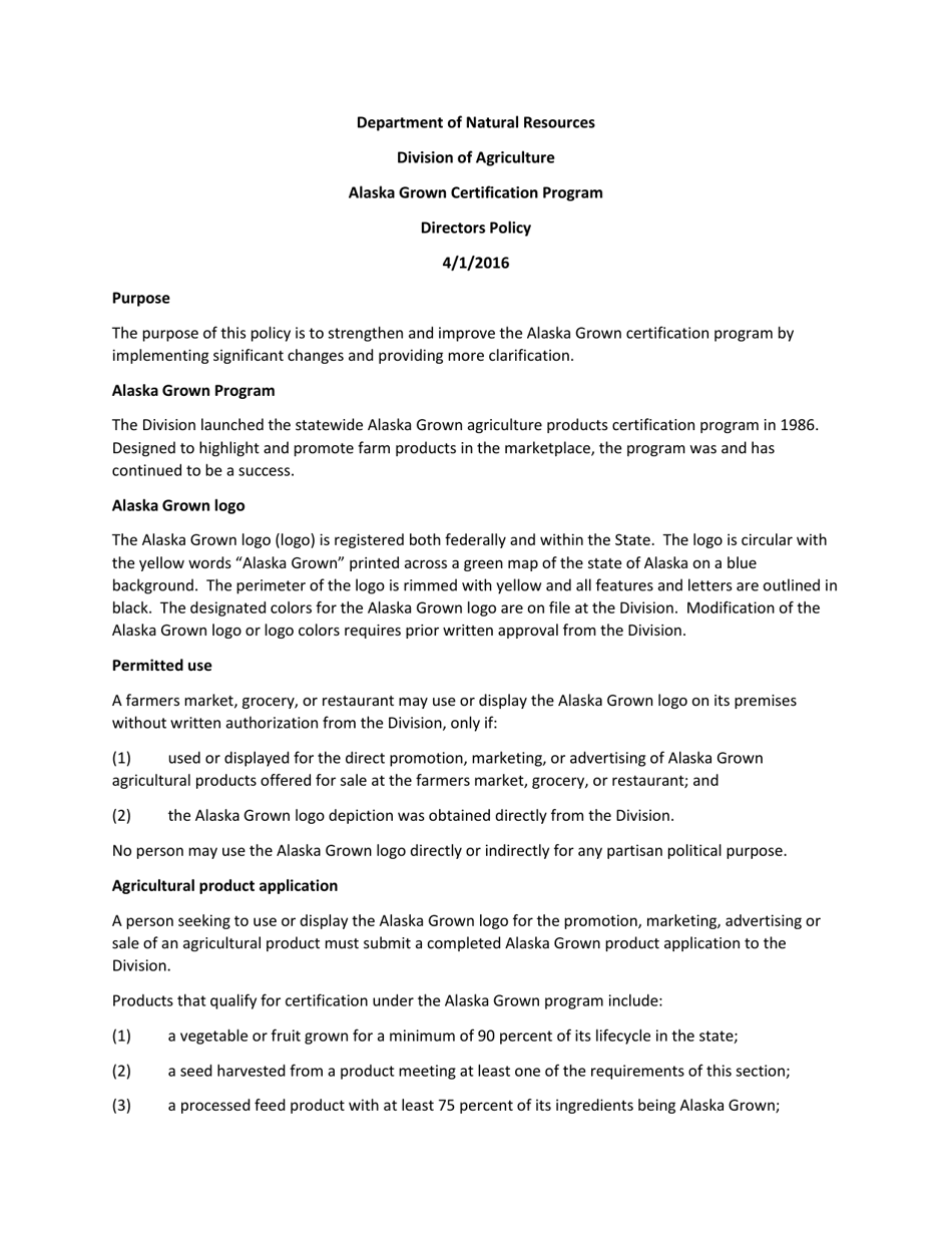 Alaska Grown Certification Program Application - Alaska, Page 3