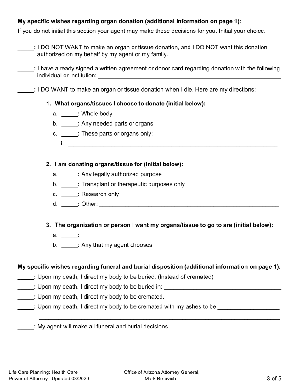 Health Care Power of Attorney - Arizona, Page 3