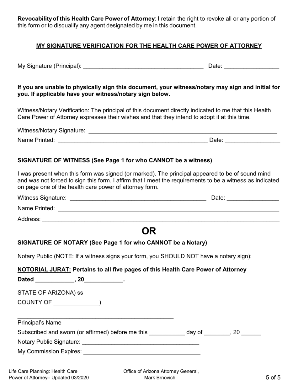 Health Care Power of Attorney - Arizona, Page 5