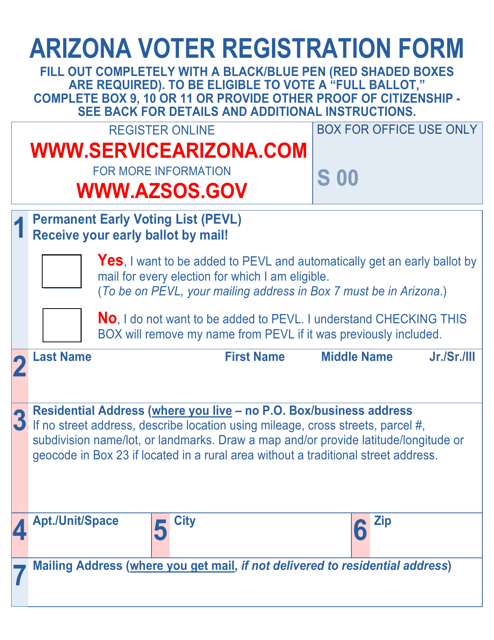 Arizona Voter Registration Form (Large Print) - Arizona