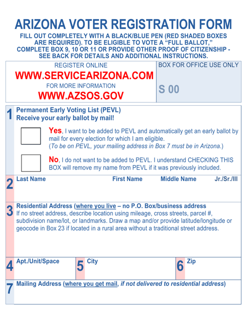 Arizona Voter Registration Form (Large Print) - Arizona Download Pdf