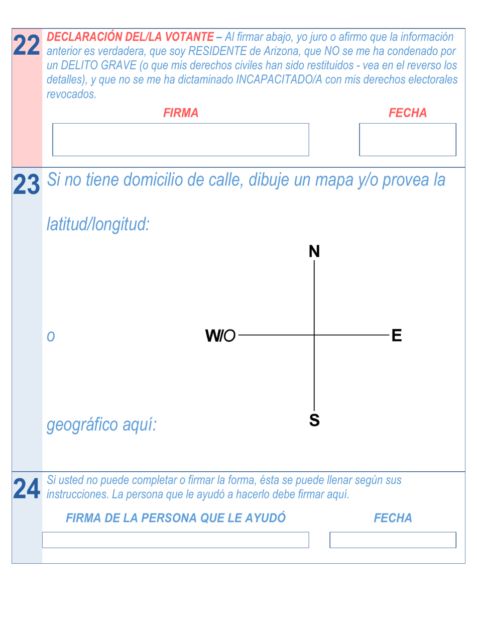 Forma De Registro Electoral En Arizona (Letra Grande) - Arizona (Spanish), Page 3