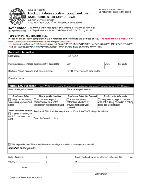 Election Administrative Complaint Form - Arizona