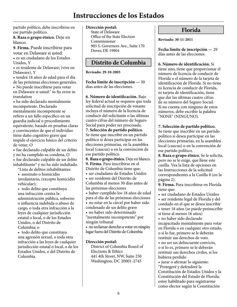 Voter Registration Application (English / Spanish), Page 11