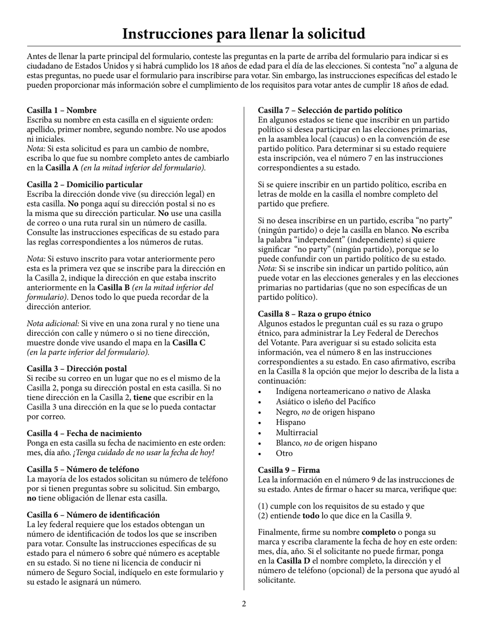 Voter Registration Application (English / Spanish), Page 3