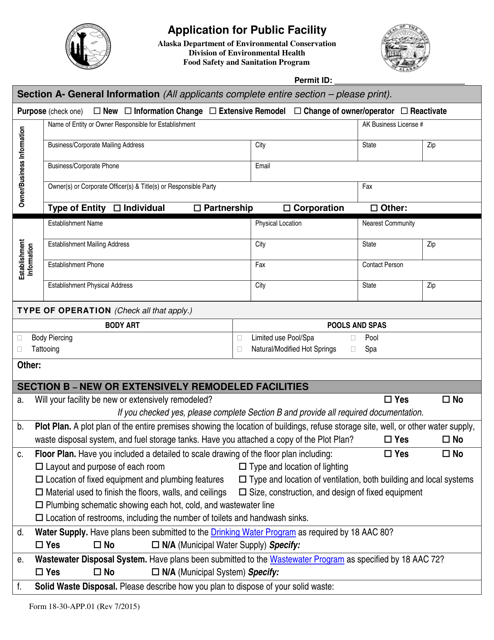 Form 18-30-APP.01 Application for Public Facility - Alaska