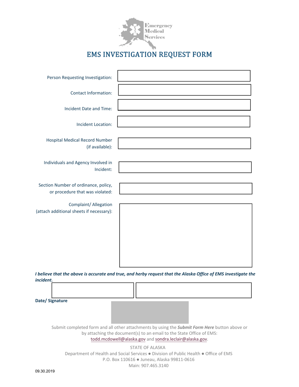 EMS Investigation Request Form - Alaska, Page 1