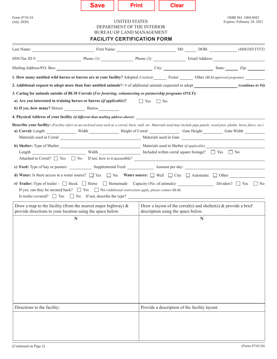 Form 4710-24 Facility Certification Form, Page 1