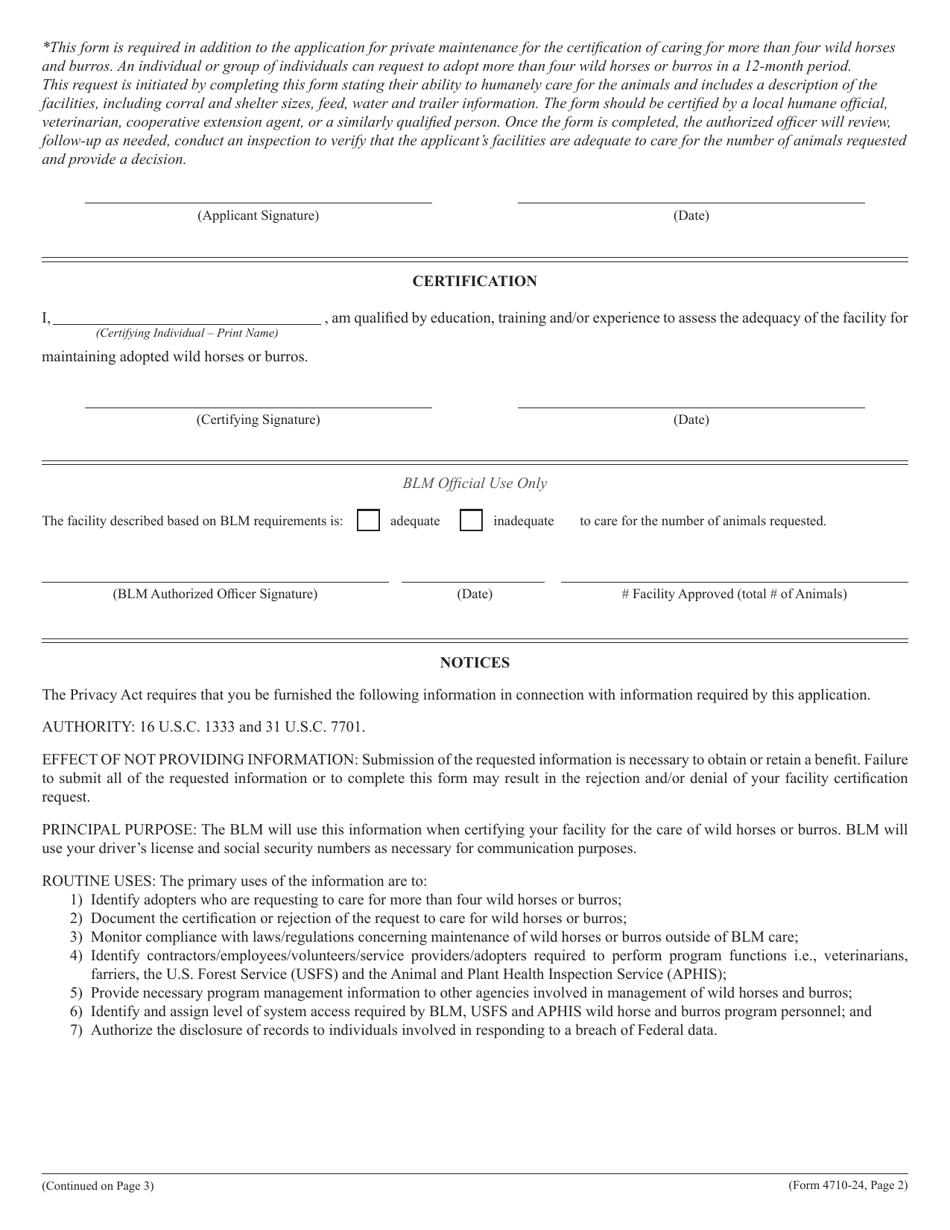 Form 4710-24 Facility Certification Form, Page 2