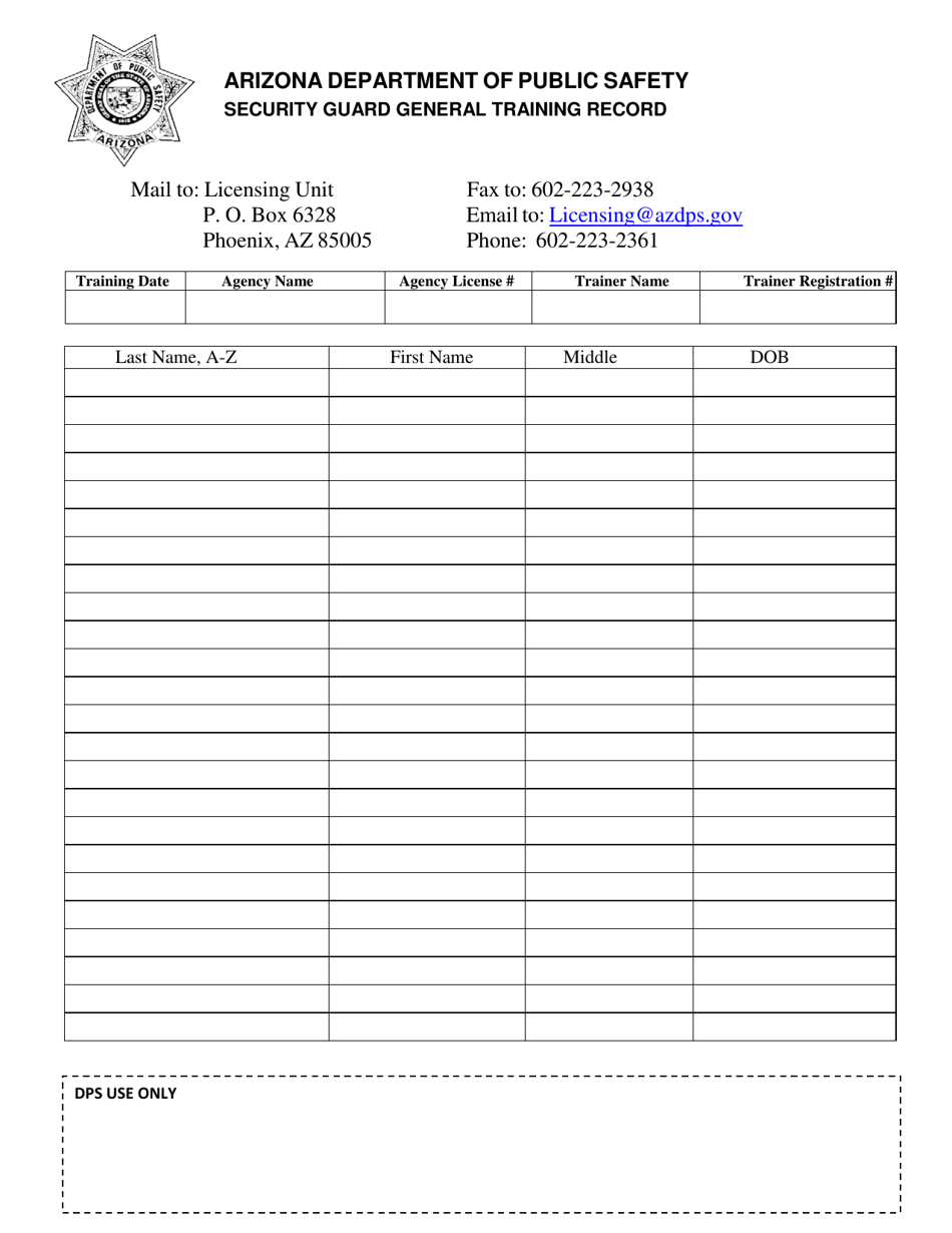 arizona security guard general training record download printable pdf templateroller arizona security guard general