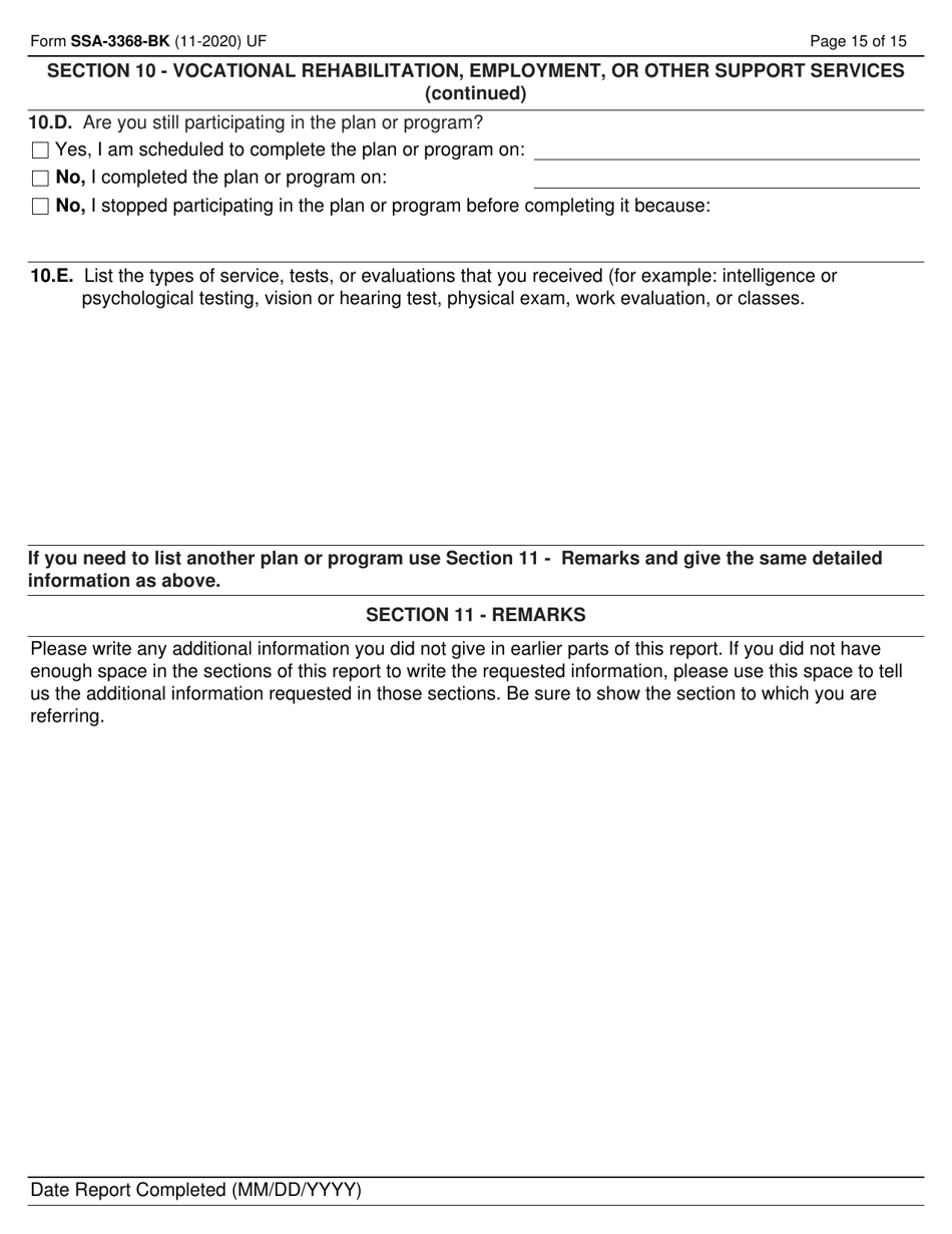 Form Ssa 3368 Bk Download Fillable Pdf Or Fill Online Disability Report Adult Templateroller 