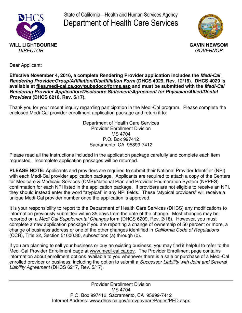 Form DHCS6216 Download Fillable PDF or Fill Online MediCal Rendering
