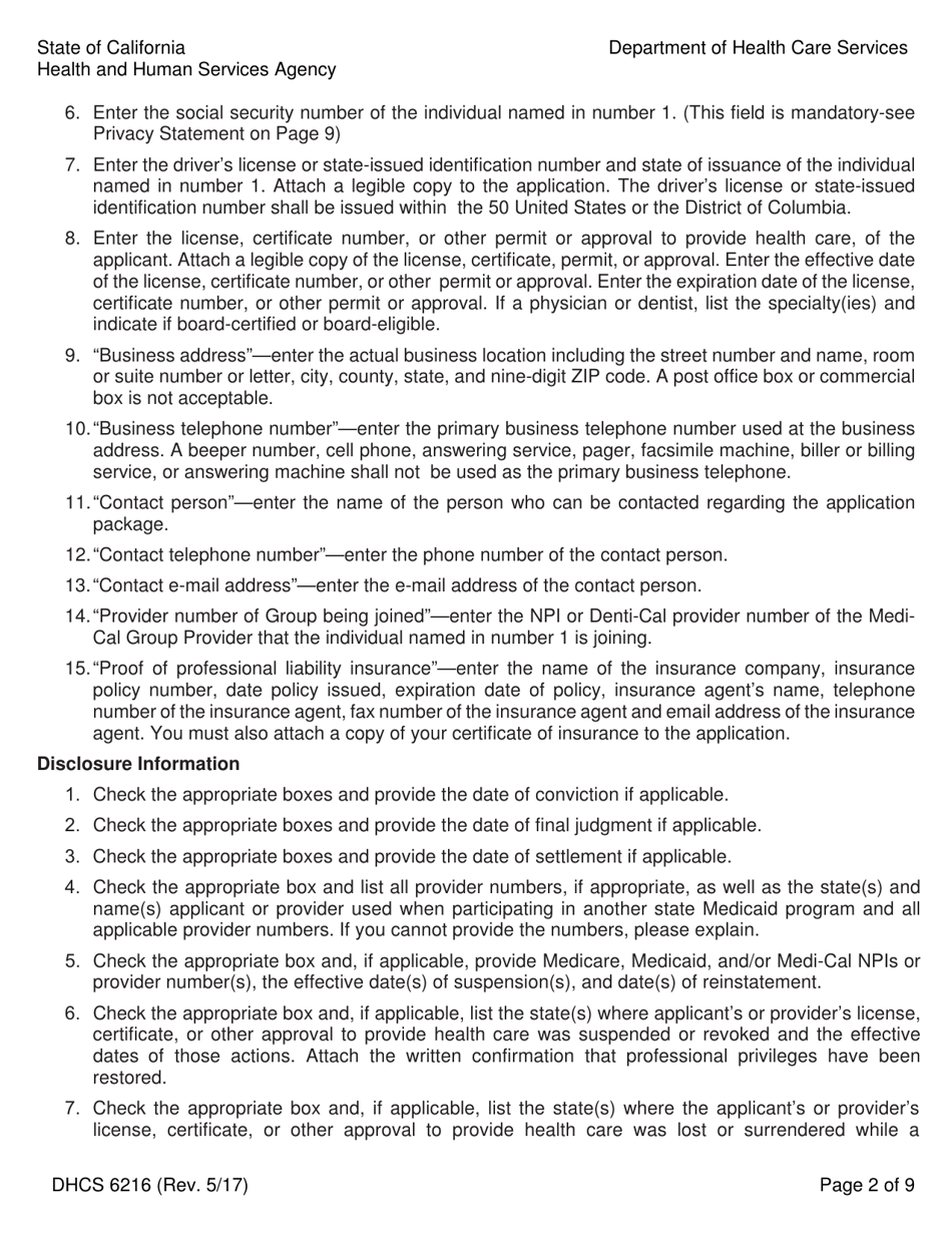 Form DHCS6216 Medi-Cal Rendering Provider Application / Disclosure Statement / Agreement for Physician / Allied / Dental Providers - California, Page 4