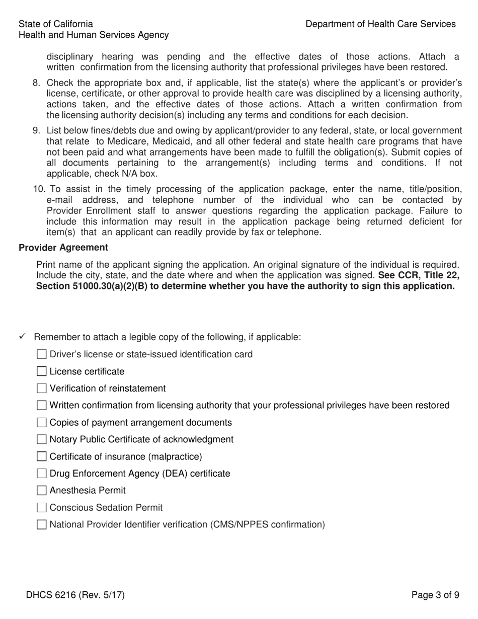 Form DHCS6216 Medi-Cal Rendering Provider Application / Disclosure Statement / Agreement for Physician / Allied / Dental Providers - California, Page 5