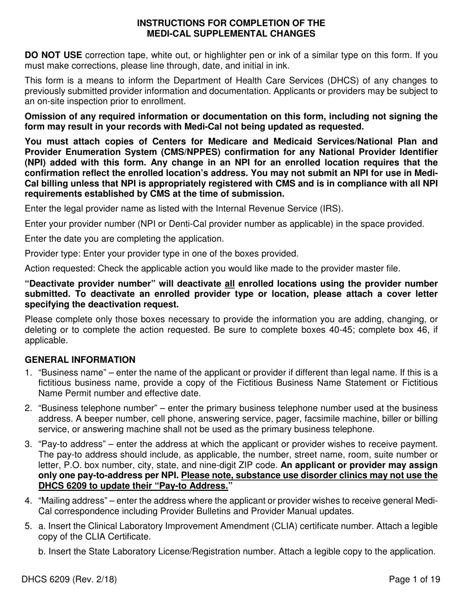 Form DHCS6209 Medi-Cal Supplemental Changes - California, Page 3