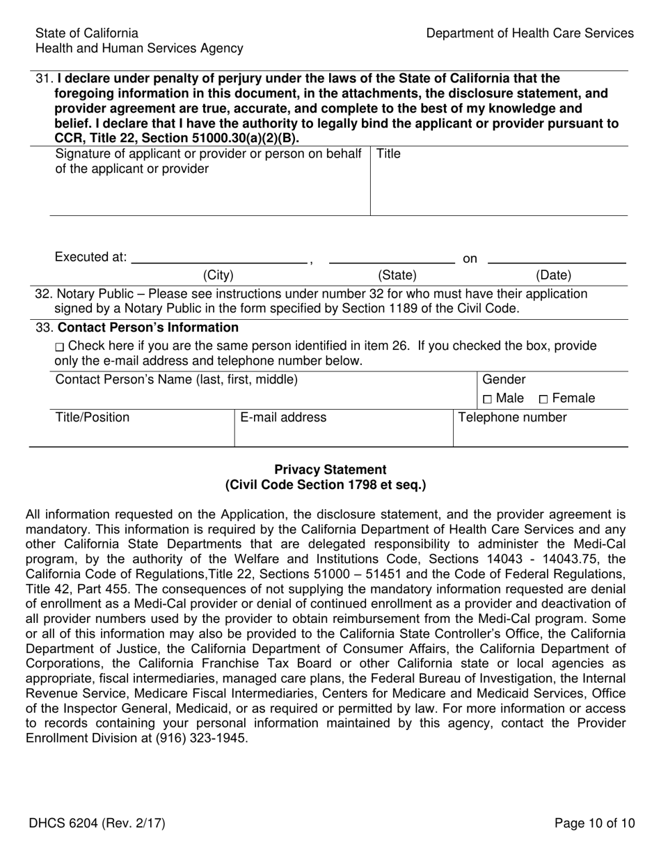 Form DHCS6204 Medi-Cal Provider Application - California, Page 12