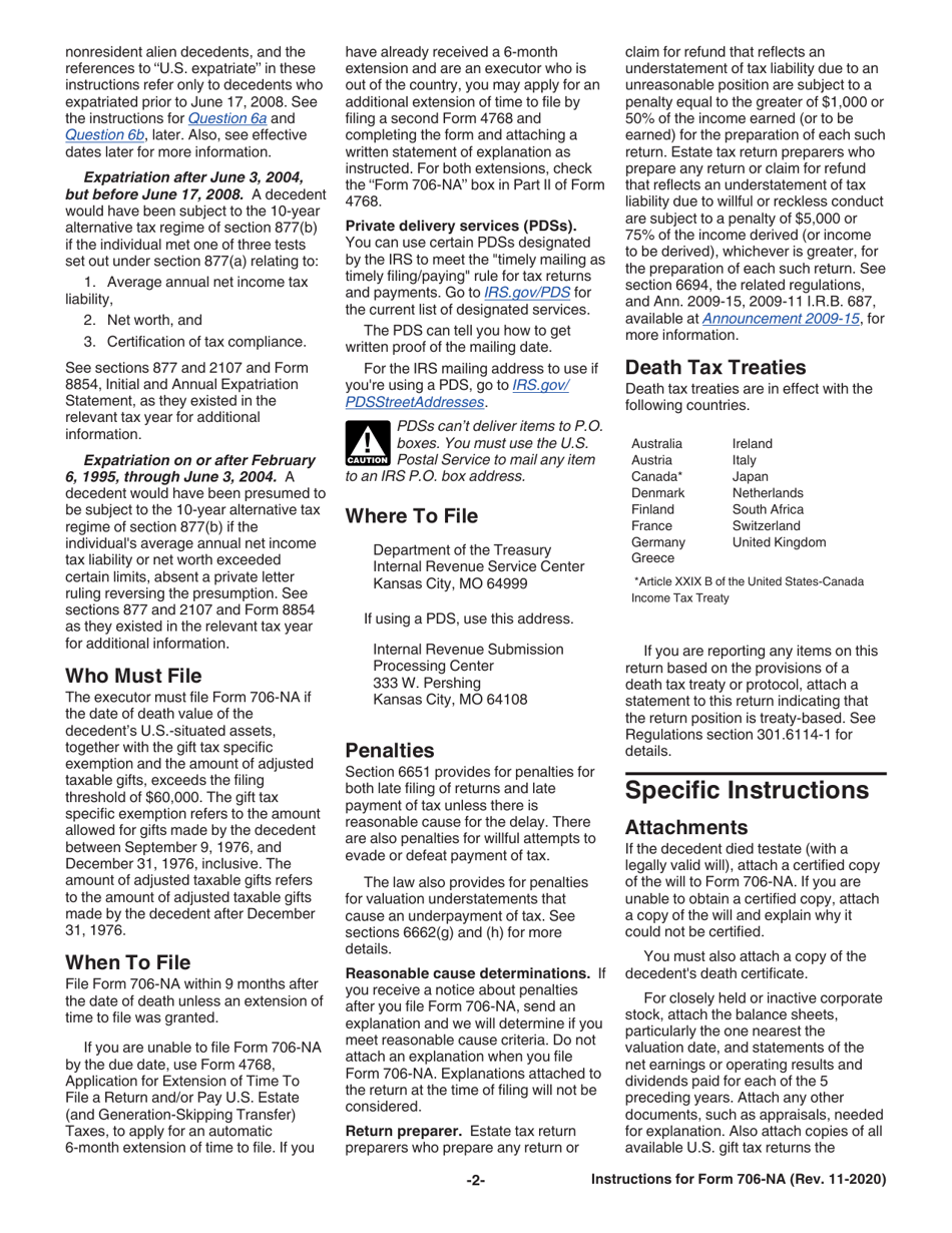 Instructions for IRS Form 706-NA United States Estate (And Generation-Skipping Transfer) Tax Return Estate of Nonresident Not a Citizen of the United States, Page 2
