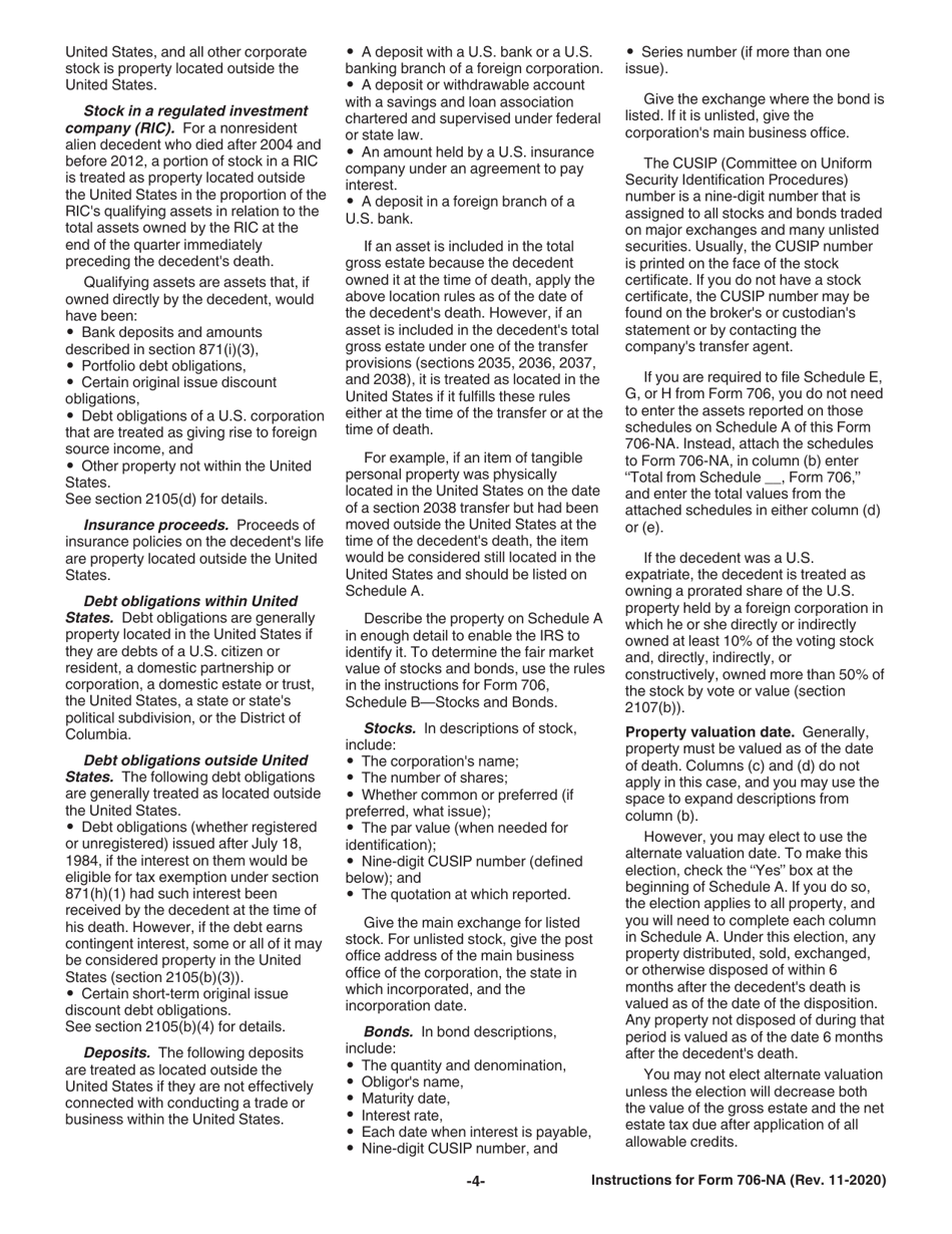 Instructions for IRS Form 706-NA United States Estate (And Generation-Skipping Transfer) Tax Return Estate of Nonresident Not a Citizen of the United States, Page 4
