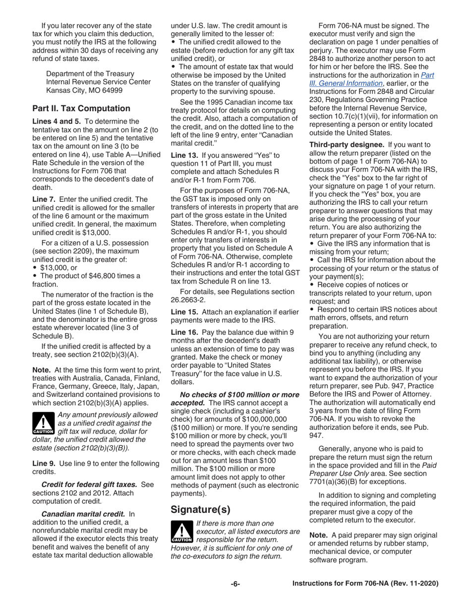 Instructions for IRS Form 706-NA United States Estate (And Generation-Skipping Transfer) Tax Return Estate of Nonresident Not a Citizen of the United States, Page 6
