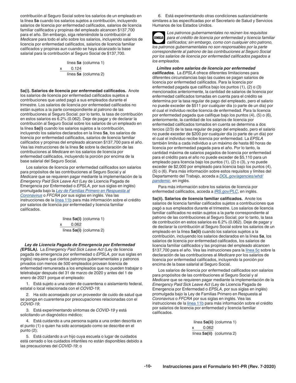 Instrucciones para IRS Formulario 941-PR Planilla Para La Declaracion Federal Trimestral Del Patrono (Puerto Rican Spanish), Page 10