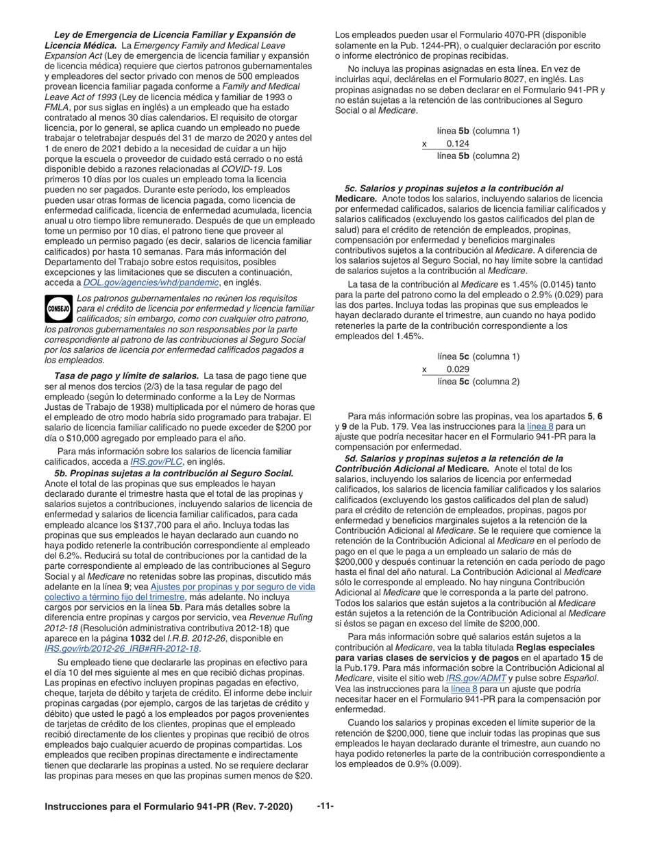 Instrucciones para IRS Formulario 941-PR Planilla Para La Declaracion Federal Trimestral Del Patrono (Puerto Rican Spanish), Page 11